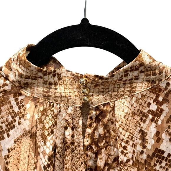 H&M Wide Cut Snakeskin Print Blouse Long Balloon Sleeve Stand Collar Keyhole 4 - Picture 4 of 8